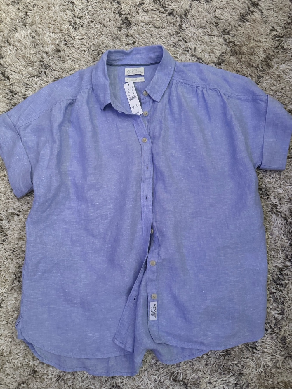 J. Crew oxford blue Button-Front Short Sleeve Linen Shirt